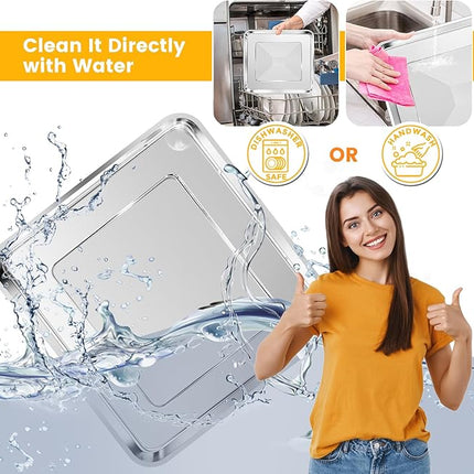 Air Fryer Baking Pan for Nuwave Bravo 12 in 1 21 Qt Air Fryer Toaster Oven, 11.2'' * 10.5'' Air Fryer Grill Pan Grill Plate Crisper Plate Rack Parts Accessories Tray, Stainless Steel