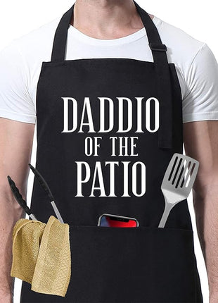 Miracu Grill Apron for Daddy, Daddio of The Patio, Dad Gifts from Daughter Son - Funny Fathers Christmas, Birthday Gifts for Dad, Best Step Daddy, Father in Law - Papa Aprons for Grilling BBQ Cooking
