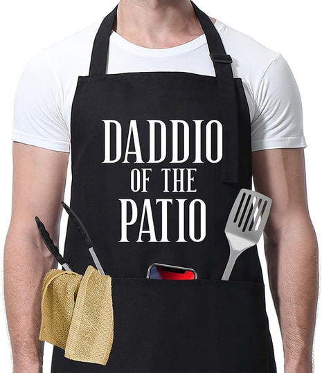 Miracu Grill Apron for Daddy, Daddio of The Patio, Dad Gifts from Daughter Son - Funny Fathers Christmas, Birthday Gifts for Dad, Best Step Daddy, Father in Law - Papa Aprons for Grilling BBQ Cooking