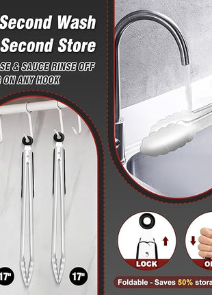 Walfos 17 Inch Extra Long Grill Tongs Set of 2, Ultimate Stainless Steel Tongs for Grilling, Cooking, BBQ/Barbecue, Buffet and Turning Food