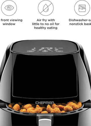 Chefman TurboFry Touch 8 Quart Air Fryer w/ XL Viewing Window & Advanced Digital Display, Fry with Less Oil for Healthy Food, Adjustable Temperature Control, Cooking Presets & Dishwasher-Safe Basket
