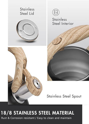 POLIVIAR Tea Kettle, 2.7 Quart Stovetop Tea Kettle, Audible Whistling Teapot, Food Grade Stainless Steel for Anti-Rust, Anti Hot Handle, Suitable for All Heat Sources (JX2022-MH30)