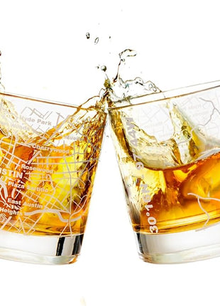 Greenline Goods Whiskey Glasses - 10 Oz Tumbler Gift Set for Austin lovers, Etched with Austin Map | Old Fashioned Rocks Glass - Set of 2