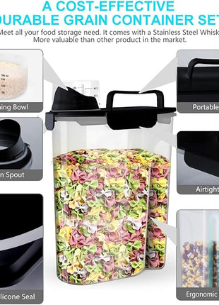 Rice Airtight Dry Food Storage Containers 10Lbs, BPA Free Plastic Storage Bin Dispenser with Pourable Spout, Portable Handle, Kitchen Pantry Organization for Cereal, Flour and Beans Dark Grey