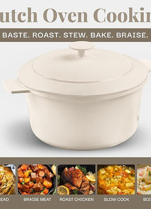 Gotham Steel 5 Qt Dutch Oven Pot with Lid, Nonstick Ceramic Dutch Oven Stock Pot, 10 in 1 Cooking Pots & Dutch Ovens for Bread Baking, Lightweight Oven & Dishwasher Safe – Cream