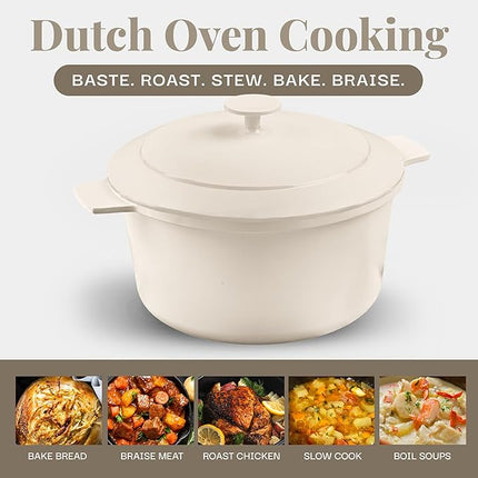 Gotham Steel 5 Qt Dutch Oven Pot with Lid, Nonstick Ceramic Dutch Oven Stock Pot, 10 in 1 Cooking Pots & Dutch Ovens for Bread Baking, Lightweight Oven & Dishwasher Safe – Cream