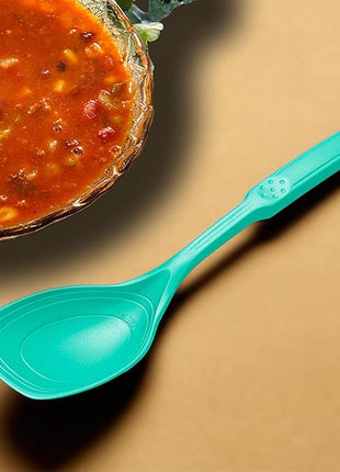 Large Silicone Cooking Spoon, Non-Stick Solid Spoon with Deep Blow and Measurement Mark for Mixing, Serving, Draining, Scooping, Scraping, Heat Resistant Kitchen Utensils, Teal