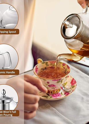 HIWARE 1500ml Glass Teapot with Removable Infuser, Stovetop Safe Tea Kettle, Blooming and Loose Leaf Tea Maker Set