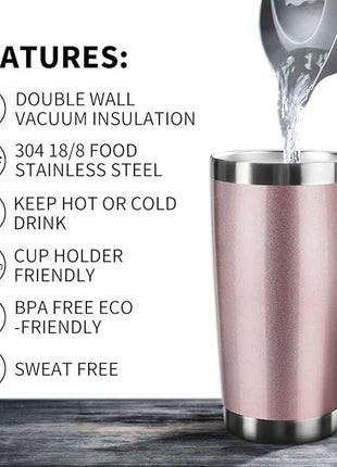 20oz Tumbler Bulk Stainless Steel Vacuum Insulated Tumblers with Lid Double Wall Travel Mug Powder Coated Coffee Cup, Suitable for Ice Drinks and Hot Beverage (Rose gold 12pack)