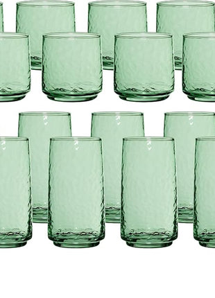 Anchor Hocking Fern Green Brockhill Drinking Glasses (16-Pieces, 12-ounce and 18-ounce, dishwasher safe)