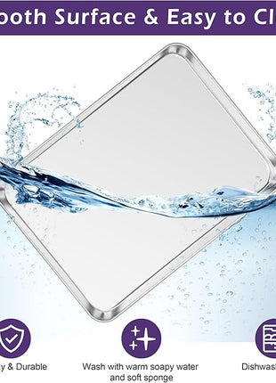 TeamFar Toaster Oven Pan Set of 2, Stainless Steel Toaster Oven Baking Tray Ovenware, 12.5’’x 9.5’’x1’’, Non Toxic & Healthy, Rust Free & Mirror Finish, Easy Clean & Dishwasher Safe