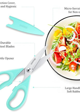 iBayam Kitchen Scissors - All Purpose Heavy Duty Meat Scissors, Poultry Shears, Dishwasher Safe, Stainless Steel, 2-Pack, Pastel Pink, Mint Blue