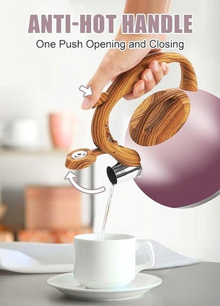 Tea Kettle for Stove Top, 3.2QT Whistling Tea Pots with Wood Parttern Handle, Stainless Steel Teapot for Home and Kitchen (Purple Gradient)