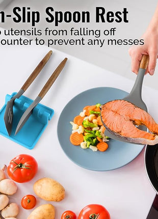 Zulay Kitchen Silicone Utensil Rest with Drip Pad for Multiple Utensils - BPA-Free, Heat-Resistant Spoon Rest & Spoon Holder for Stove Top - Kitchen Utensil Holder for Ladles & Tongs - Blue