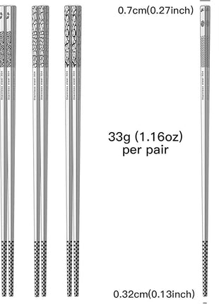 Metal Chopsticks Reusable 18/8 Stainless Steel Chopsticks Multipack Dishwasher Safe Chop Sticks Cute Laser Engraved Non-slip Japanese Korean Chopstick for Cooking Eating 9 1/4 Inches 5 Pairs Gift Set