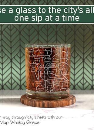 Greenline Goods Whiskey Glasses - 10 Oz Tumbler Gift Set for Los Angeles lovers, Etched with Los Angeles Map | Old Fashioned Rocks Glass - Set of 2