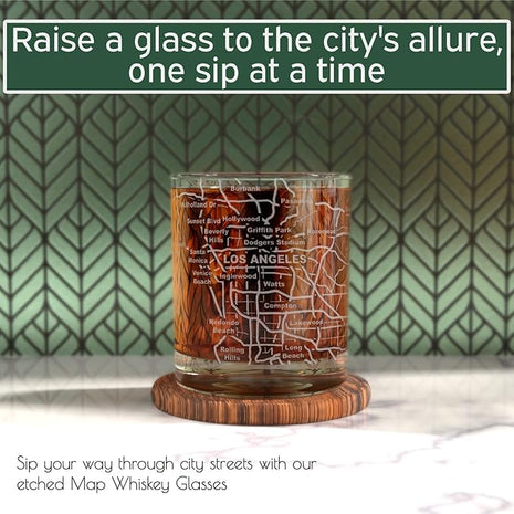 Greenline Goods Whiskey Glasses - 10 Oz Tumbler Gift Set for Los Angeles lovers, Etched with Los Angeles Map | Old Fashioned Rocks Glass - Set of 2