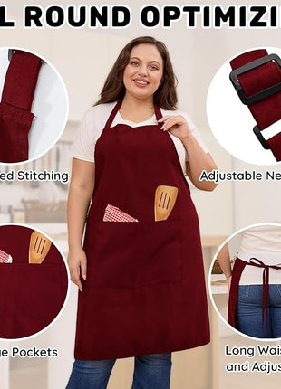 2 Pcs Plus Size Chef Apron, Unisex Professional Apron with 2 Pockets for Cooking, Work, Baking (Larger Size)