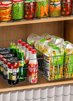 SANNO Freezer Baskets Wire Storage Baskets Closet Baskets Bin Farmhouse Organizer Storage Bins Large Organizer Bins for Home, Office, Bathroom, Pantry Organization Storage -Black Set of 3, 15.7"