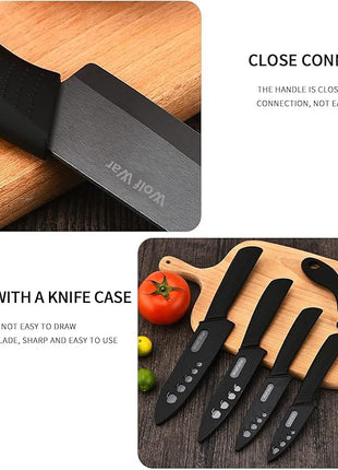 Ceramic Knife, Ceramic Knife Set with Protective Cover, Kitchen Knife Set with 4-Piece Knife and 1 Peeler, Chef's Knife Sets for Meat, Fruit, Vegetables - Black
