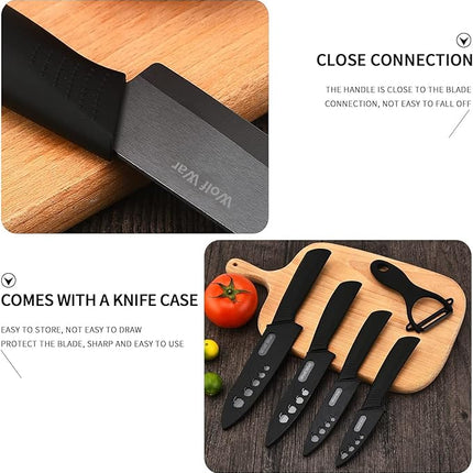 Ceramic Knife, Ceramic Knife Set with Protective Cover, Kitchen Knife Set with 4-Piece Knife and 1 Peeler, Chef's Knife Sets for Meat, Fruit, Vegetables - Black
