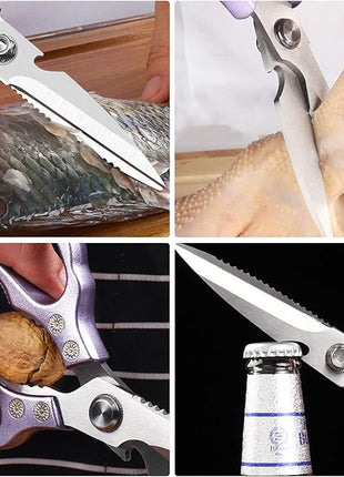 AWinjoy Heavy Duty Sharp Kitchen Scissors, Dishwasher Safe, Cooking Shears for Meat, Chicken, Fish, Poultry, Herb, Bread (Purple)