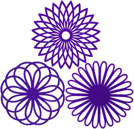 ME.FAN Silicone Trivet Mat - Kitchen Hot Pads for Pots & Dish - Insulated Teapot Trivet - Flexible, Durable, Non-Slip Large Coasters 3 Set Deep Purple