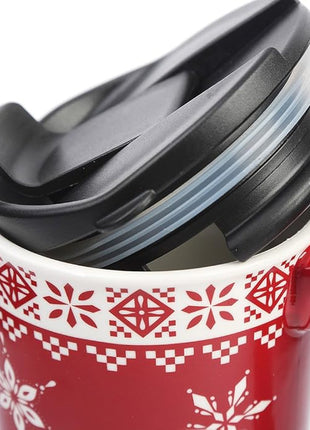 Topadorn Christmas Ceramic Mug Coffee Cup with Sealed Lid and Matched Gift Box Latte Mug 17oz(Snowflake)
