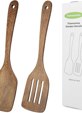 Wooden Spatula for Cooking 12 Inches Wood Spatula Slotted Turner Cooking Utensils for Nonstick Cookware, Kitchen Spatulas for Fish, Eggs, Pancakes, 2 Pack