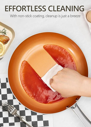 MICHELANGELO 10 Inch Copper Nonstick Frying Pan with Lid, Scratch Resistant Ceramic Coating, Oven and Dishwasher Safe