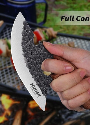 Huusk Knives, Viking Boning Knife for Meat Cutting, Small Ulu knives, Caveman Ultimo Knives Hand Forged Full Tang Knives for Kitchen or Camping Christmas Gift