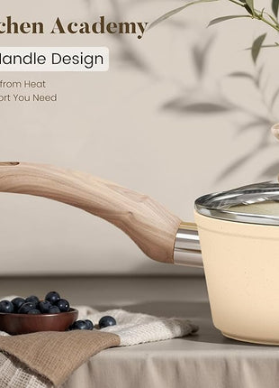 Kitchen Academy Induction Pots and Pans Set Non Stick - 12 Pieces Nonstick Kitchen Cookware Set, Granite Cooking Set Pots and Pans, Beige