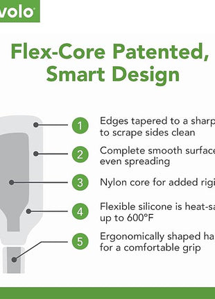 Tovolo Flex-Core All Silicone Spoonula, Tapered Edge, Ergonomic Handle, Heat Resistant
