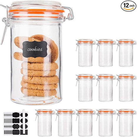 Encheng Glass Jars With Airtight Lids, 16 oz Glass Jars With Leak Proof Rubber Gasket,Wide Mouth Mason Jars With Hinged Lids For Kitchen Canisters,Glass Storage Containers 12 Pack