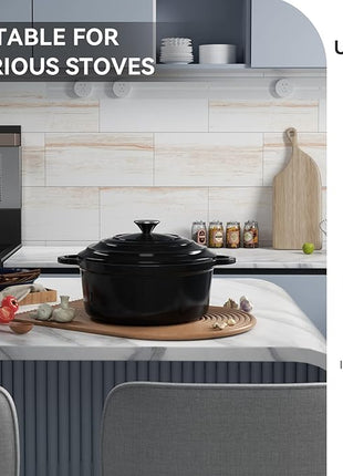 Miereirl 4.5 Quart Enameled Dutch Oven Pot with Lid, Cast Iron Dutch Oven with Dual Handles for Bread Baking, Cooking, Non-stick Enamel Coated Cookware (Black)