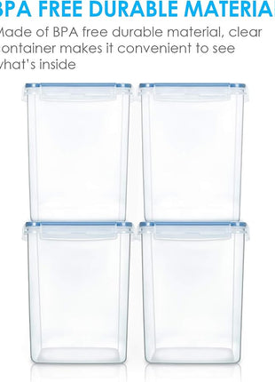 Vtopmart Large Food Storage Containers 5.2L / 175oz, 4 Pieces BPA Free Plastic Airtight Canisters for Flour, Sugar, Baking Supplies, Rice with Lids, 4 Measuring Cups and 24 Labels, Blue
