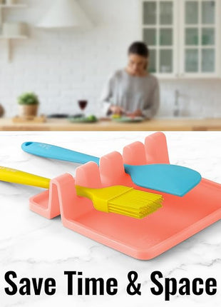 Zulay Kitchen Silicone Utensil Rest with Drip Pad for Multiple Utensils - BPA-Free, Heat-Resistant Spoon Rest & Spoon Holder for Stove Top - Kitchen Utensil Holder for Ladles & Tongs - Peach Bud