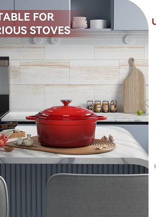 Miereirl 4.5 Quart Enameled Dutch Oven Pot with Lid, Cast Iron Dutch Oven with Dual Handles for Bread Baking, Cooking, Non-stick Enamel Coated Cookware (Red)