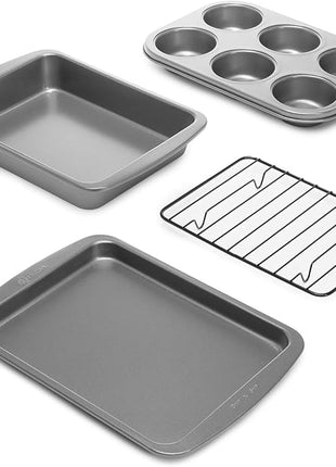 Ecolution Non-Stick Toaster Oven Bakeware Set 4-Piece, Carbon Steel, Easy to Clean and Perfect for Single Servings, Gray