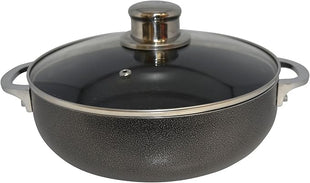 IMUSA 3.2qt Charcoal Aluminum Nonstick Caldero with Glass Lid, Black