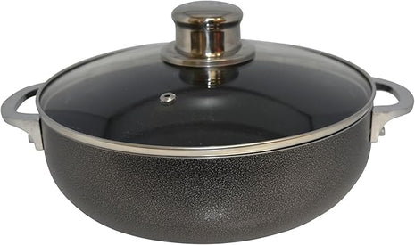 IMUSA 3.2qt Charcoal Aluminum Nonstick Caldero with Glass Lid, Black