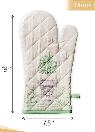 Maison d' Hermine Oven Gloves 100% Cotton Oven Mitt 7" x 13" with Loop Heat Resistant, BBQ, Cooking Gloves, Baking, Grilling, Kitchen, Handling Hot Pans Spring/Summer (Pack of 1, Jardin Du Roy)