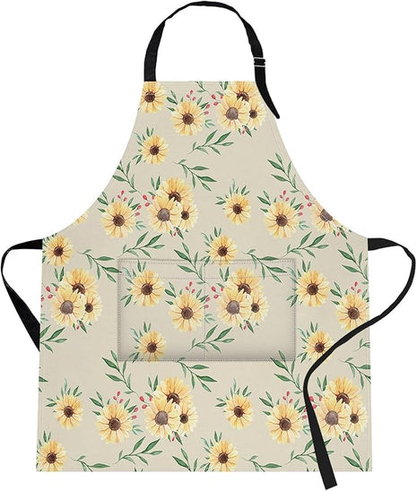 Britimes Sunflower Flower Summer Vintage Spring Apron Home Kitchen Cooking Baking Gardening for Women Men with Pockets 32x28 inch