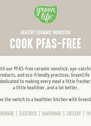 GreenLife Soft Grip 16 Piece Cookware Set, Non-Toxic PFAS-Free Ceramic Nonstick, Frying, Sauce, Saute, Utensils, Glass Lids, Stay-Cool Handles, Wobble Free, Dishwasher & Oven Safe, Cream