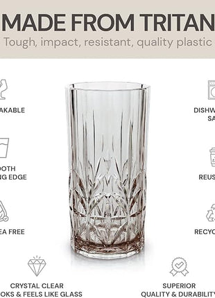 BELLAFORTE Shatterproof Tritan Tall Tumbler, Set of 4, 18oz - Myrtle Beach Drinking Glasses - Unbreakable Plastic Drinking Glasses for Gifting, Parties, New Year - BPA Free - Dishwasher Safe - Gray