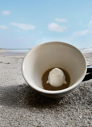 Creature Cups Great White Shark Ceramic Mug – 11 oz Navy Blue Coffee Cup with Hidden Ocean Animal Inside – Unique Gift for Coffee, Tea & Shark Lovers