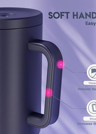 Meoky 40 oz Tumbler with Handle and Straw: Stainless Steel Insulated Tumbler with Lid and Straw - 100% Leak Proof Tumbler for Car Cup Holders - Travelers Commuters Workers, Blueberry