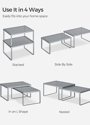 SONGMICS Spice Racks, Set of 2 Metal Cabinet Shelf Organizers, Countertop Organizers, Shelf Risers, Stackable, Expandable, Silver UKCS01SV