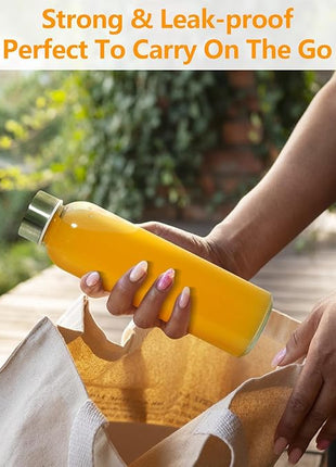 Zukro Glass Water Bottles with Lids 18 oz, 3 Pack Reusable Juice Bottles With Stainless Steel Airtight Cap for Juicing, Leak Proof Clear Drinking Jar Beverage storage container for Fridge, BPA Free