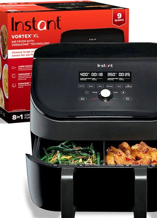 Instant Pot VersaZone 9QT Air Fryer,8-in-1 Functions with EvenCrisp Technology, Crisps,Broils, Bakes,Roasts, Dehydrates,Reheats at Same or Different Temperature, from the Makers of Instant Pot, Black